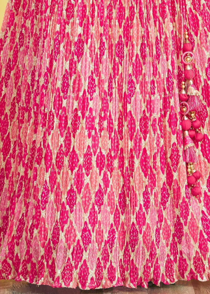 Hot Pink Digital Printed Chinnon Lehenga with Thread,Zari & Sequins Work