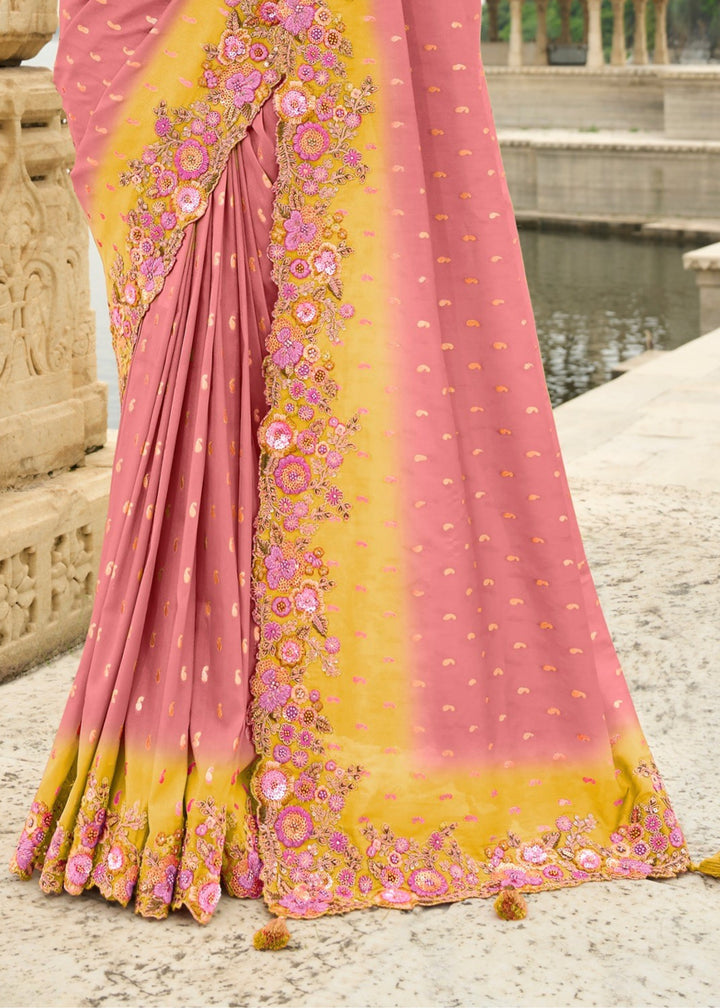 Neon Pink Silk Saree With Embroidery Cut and Butti Work
