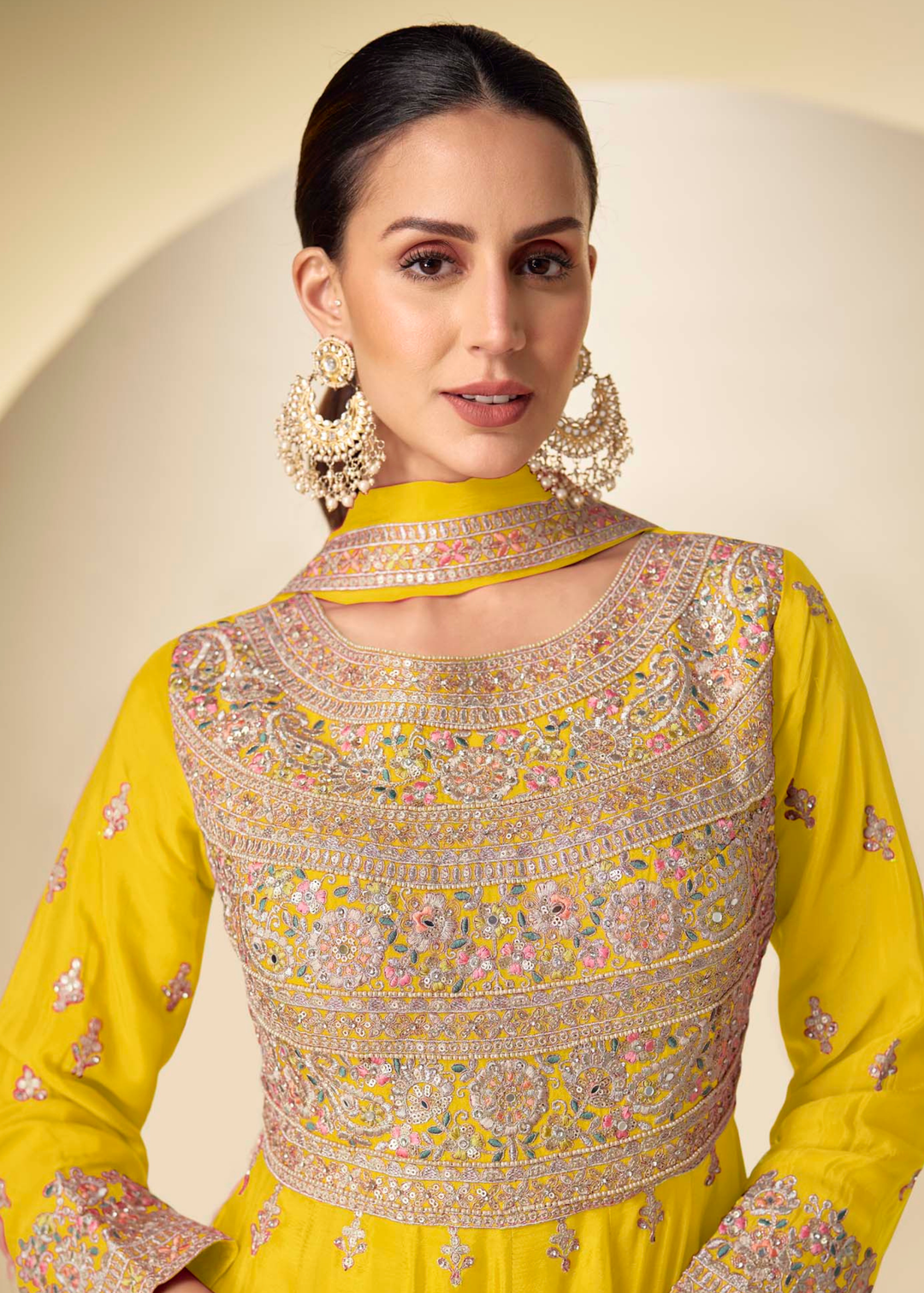 Marigold Yellow Chinon Salwar Suit