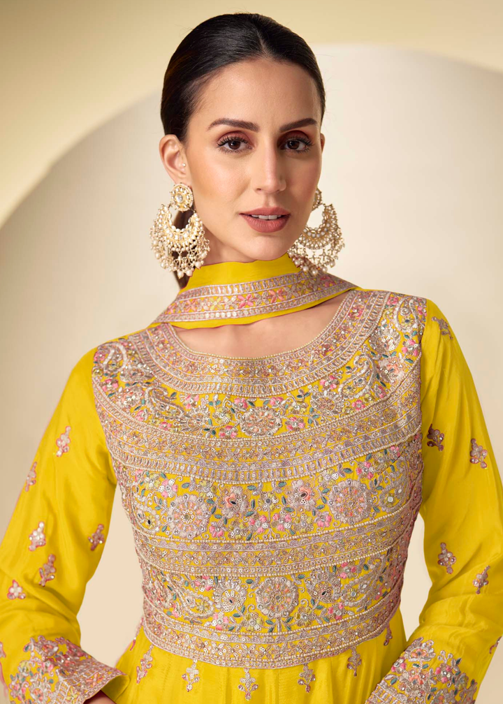 Marigold Yellow Chinon Salwar Suit