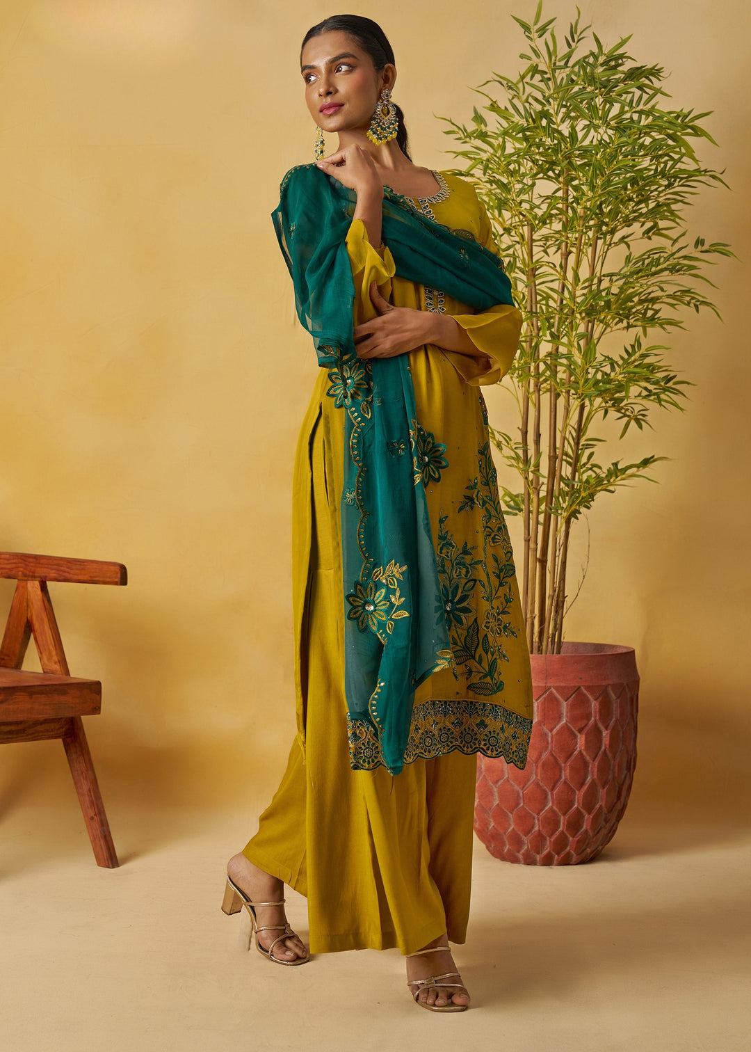 Mustard Yellow Salwar Suit with Teal Green Dupatta