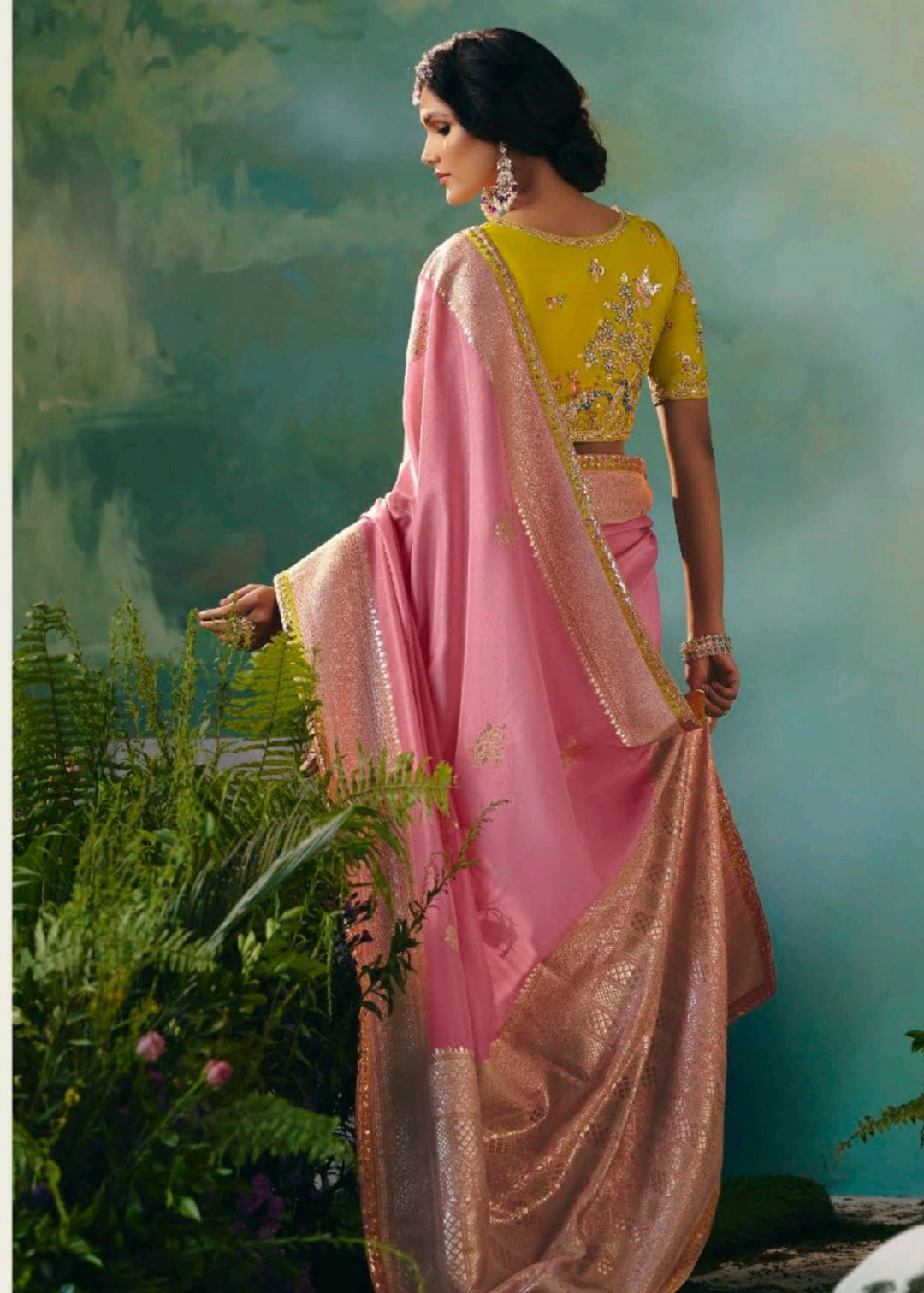 Baby Pink Pure Viscose Dola Silk Saree with Zari Weaving & Embroidered Blouse