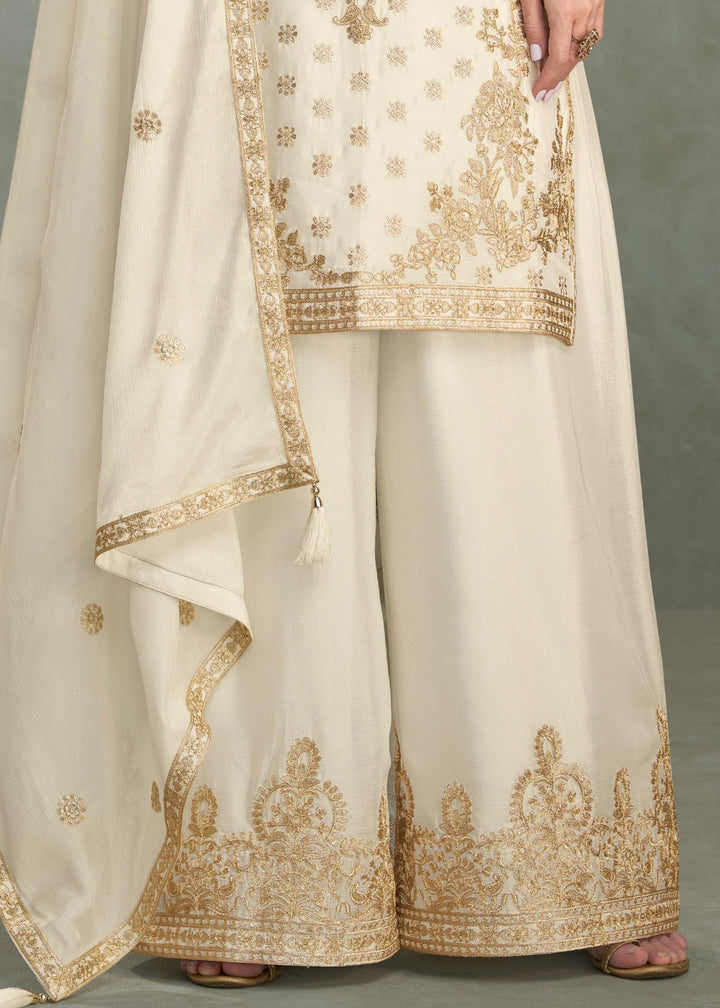 Off White Premium Chinon Silk Salwar Suit : Top Pick