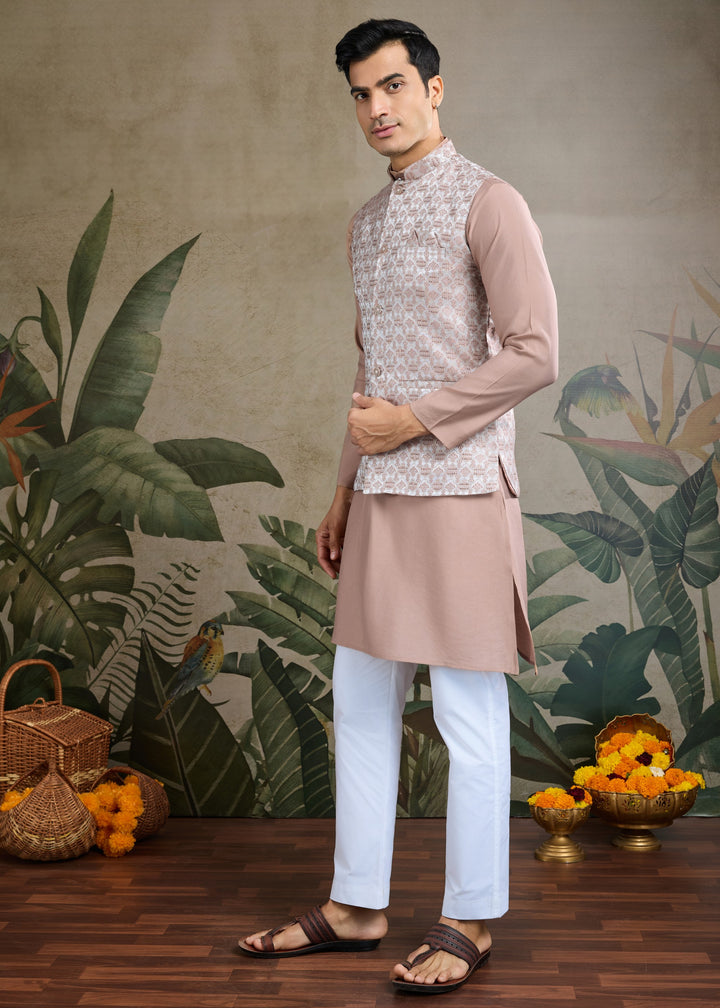 Ivory Mens Wear Koti Style with Kurta and Pajama