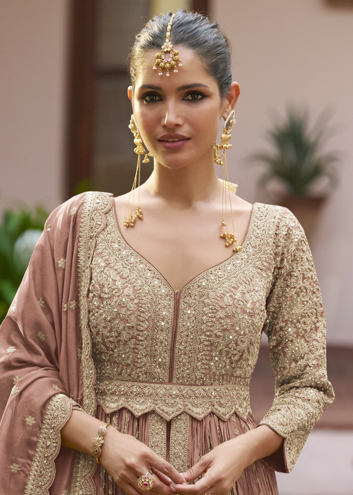 Muted Mauve Pink Chinon Salwar Suit