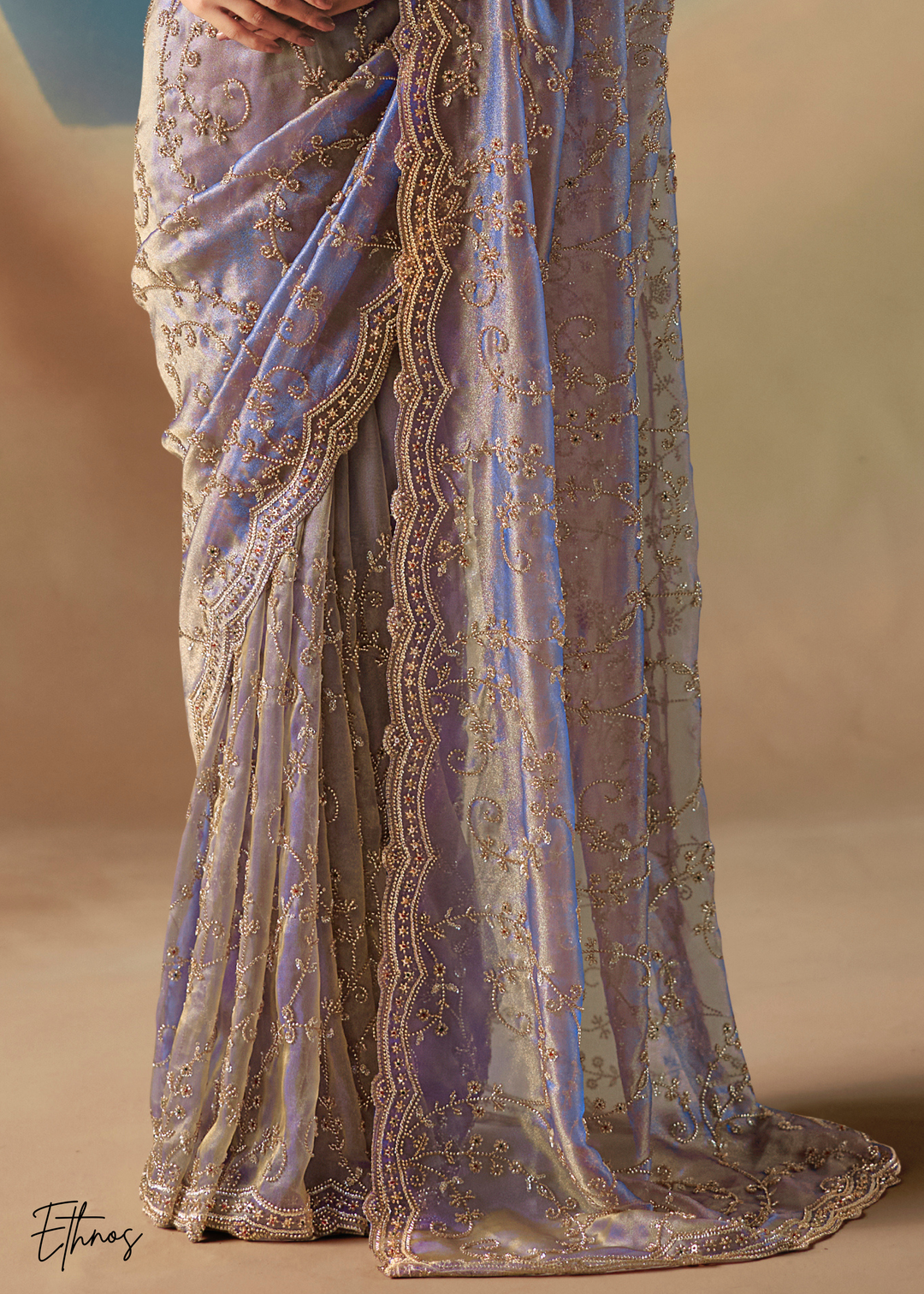 Lilac Sequins Organza Saree