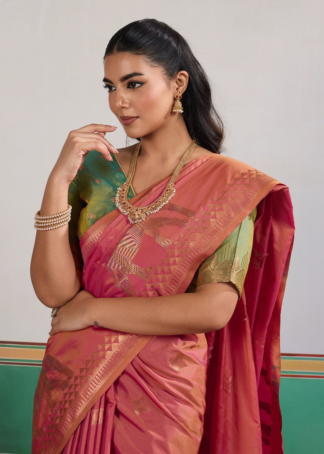 Rani pink Pure Silk Saree