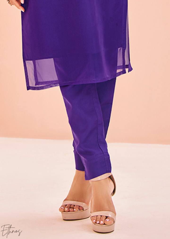 Electric Blue Embroidered Organza Pant Suit