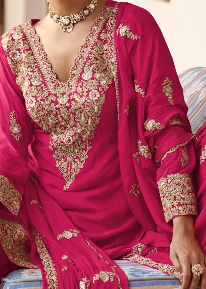 Rani Pink Chinon Palazzo Suit