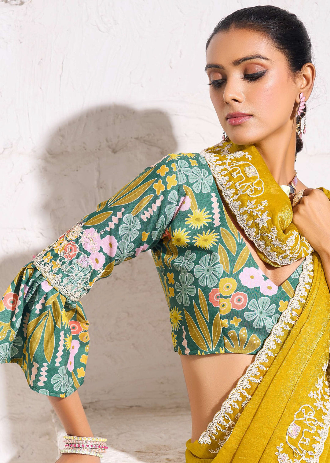 Saffron Yellow Gold Crush Tissue Silk Saree With Beautiful Blouse