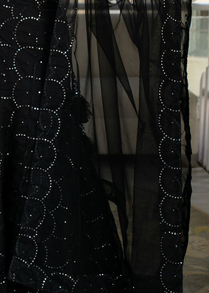 Ink Black Georgette Lehenga Choli With Sequins Zari Embroidered Work