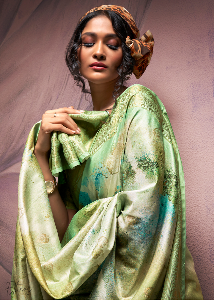 Apple Green Handloom Weaving Silk Saree