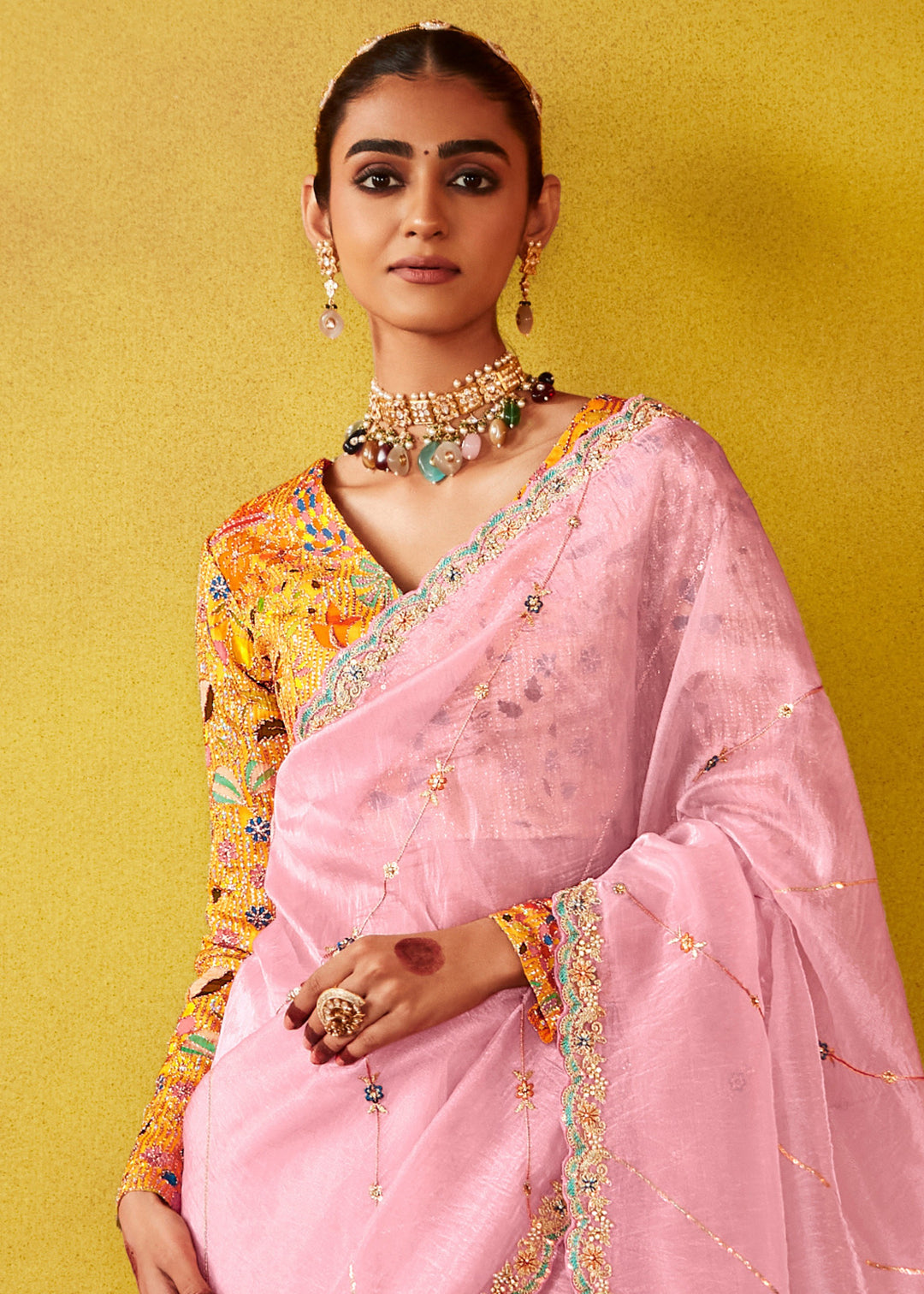 Soft Pink Glass Tissue Silk Saree
