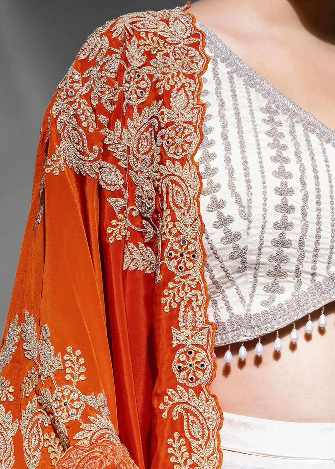 Orange Crepe Silk Skirt With Shrug