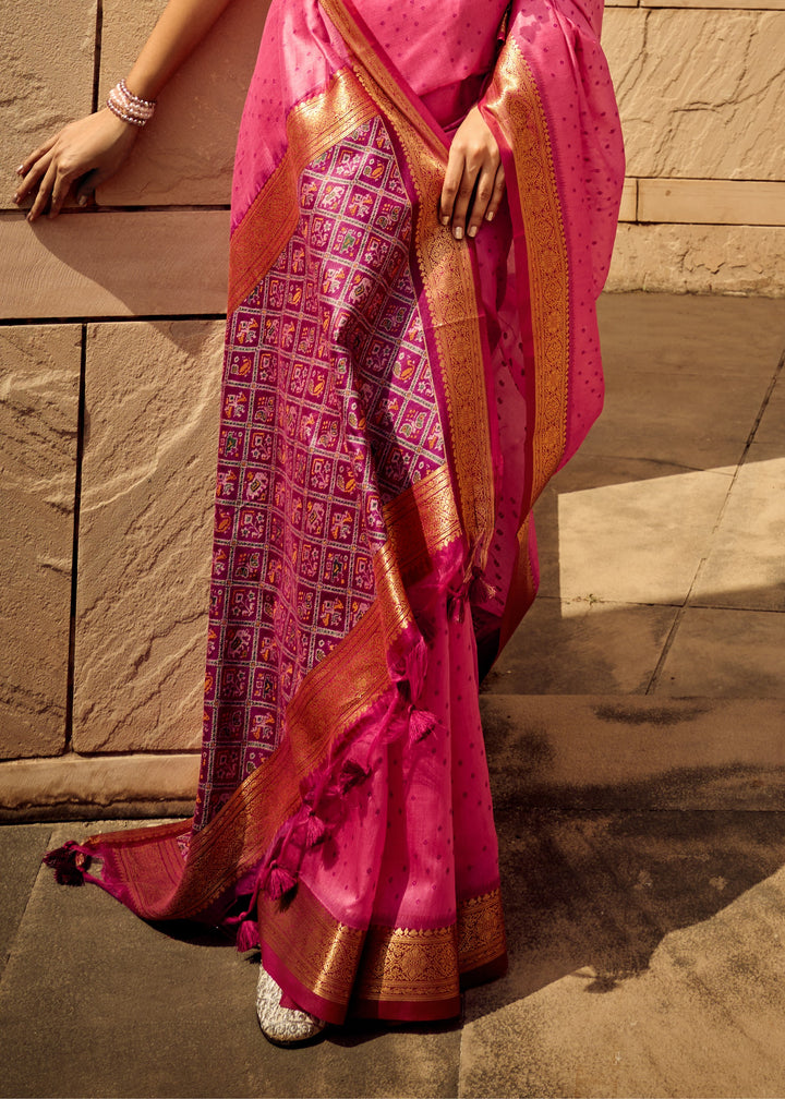 Pink Handloom Weaving Silk Saree