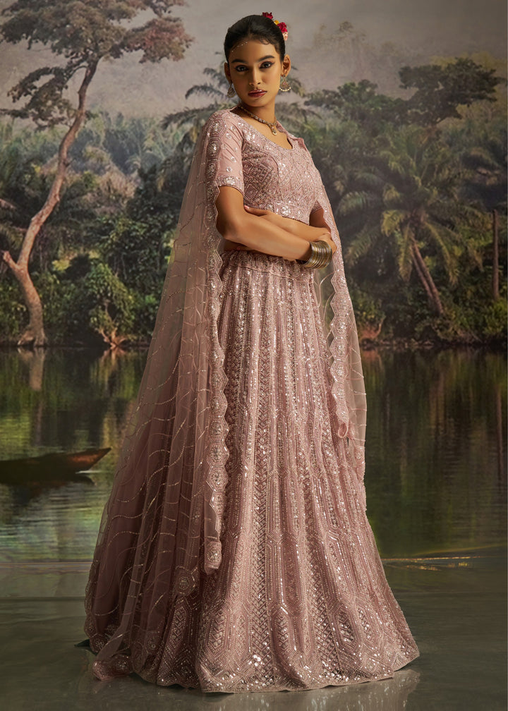 Soft Blush Pink Soft Net Lehenga With Embroidery
