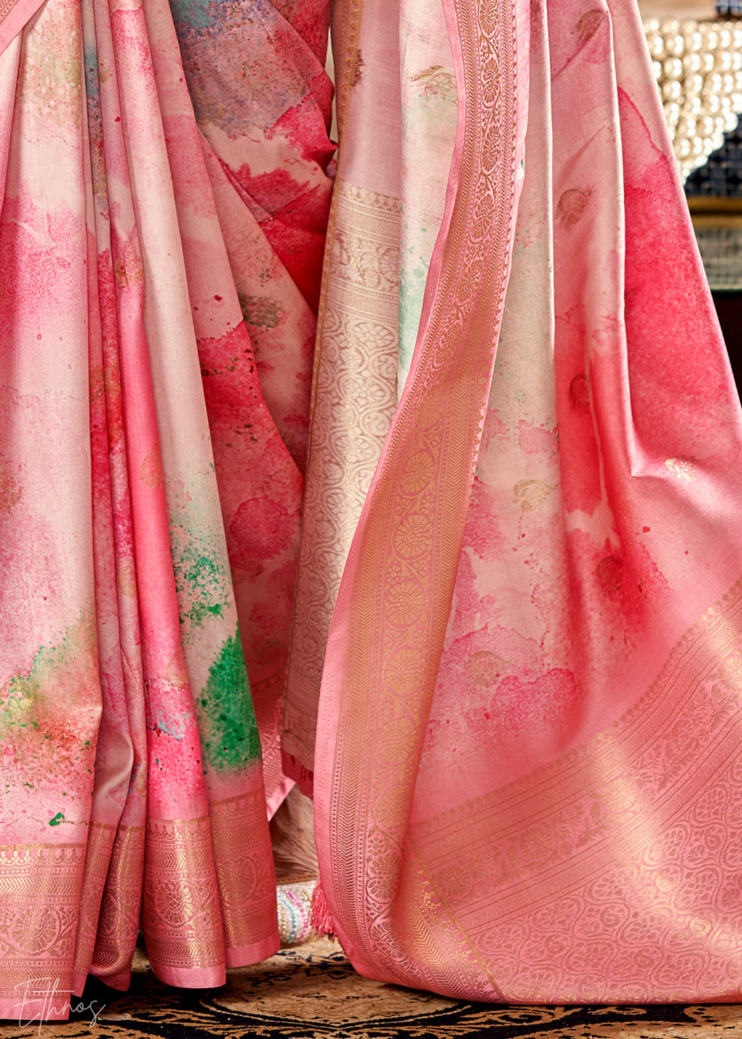 Pastel Pink Handloom Weaving Silk Saree