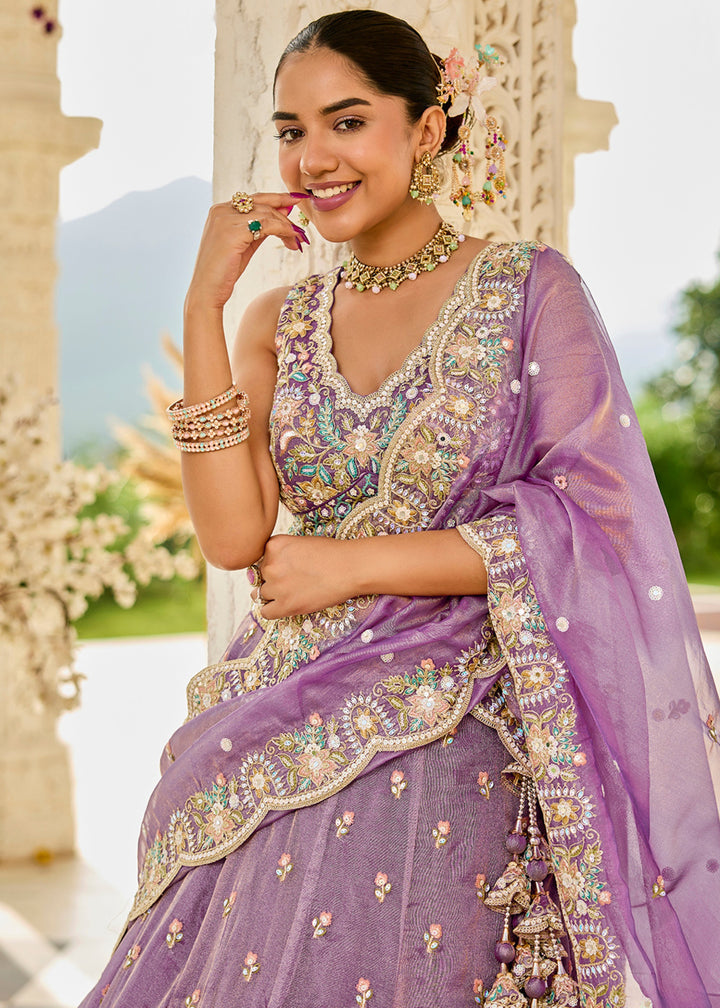 Purple Satin Silk Lehenga Choli with Sequinned Embroidered