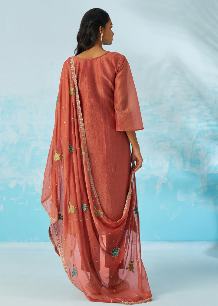 Burnt Coral Salwar Suit With Dupatta