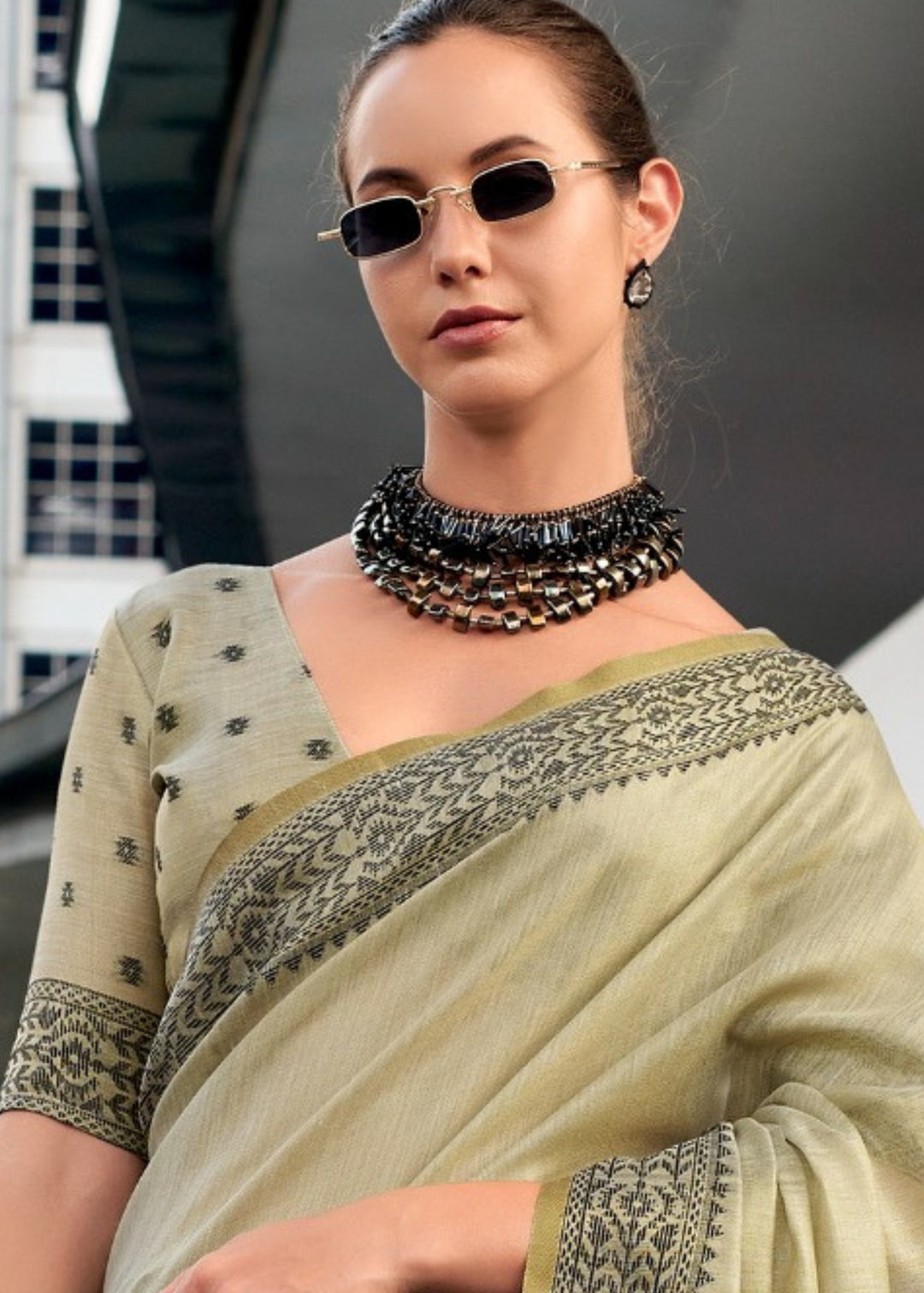 Sage Green Linen Tissue Silk Saree