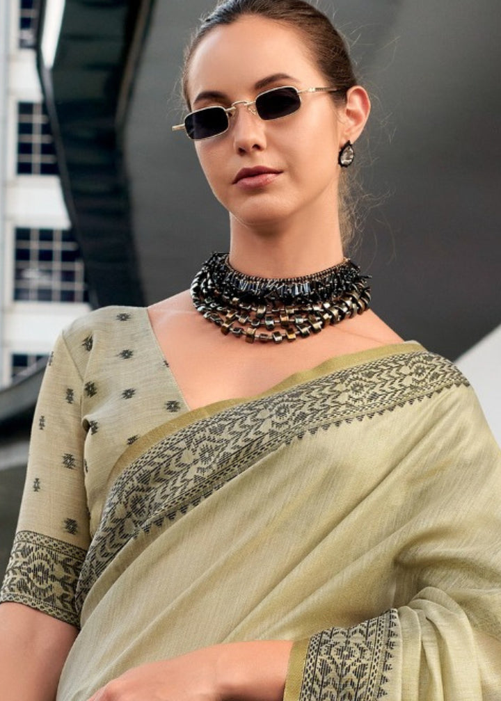 Sage Green Linen Tissue Silk Saree