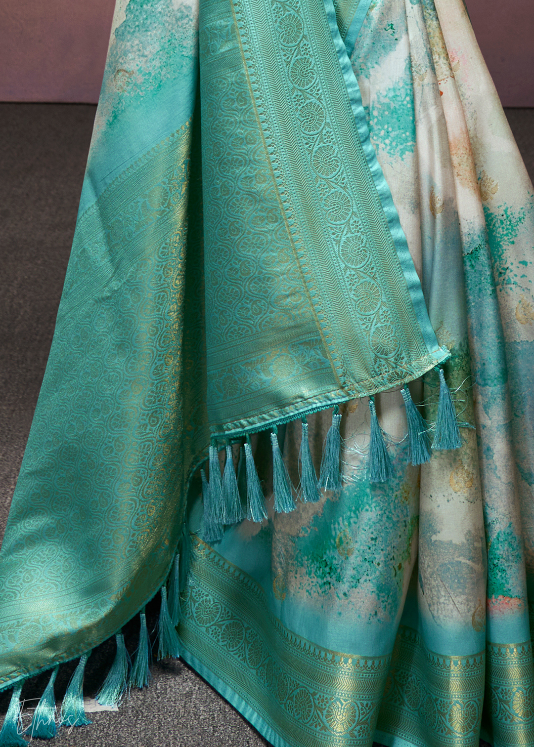 Aqua Blue Handloom Weaving Silk Saree