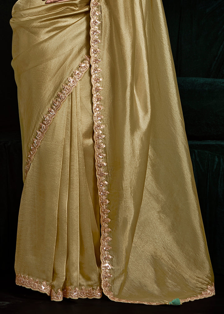 Golden Silk Saree With Sequins