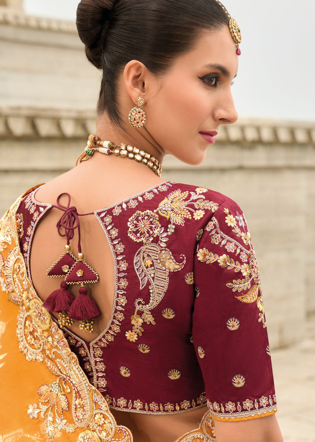 Orange Viscose Tissue Silk Saree With Embroidery Cut Work Border And Sequence Work