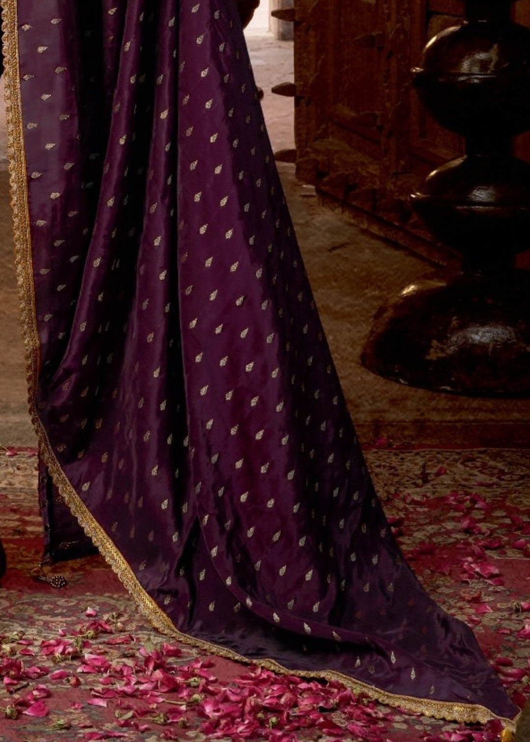 Burgandi Pure Viscous Crepe based fabric with Hand dying & Butti weaving Saree