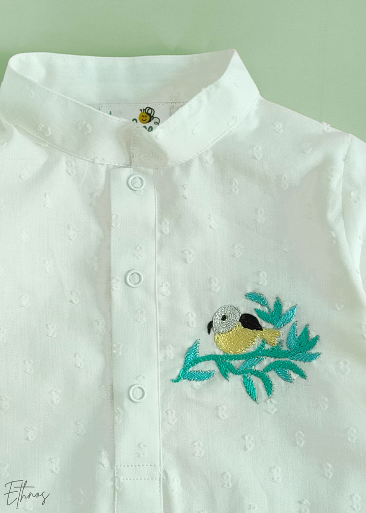 Organic Cotton Textured White Kurta with Pant - Birdsong