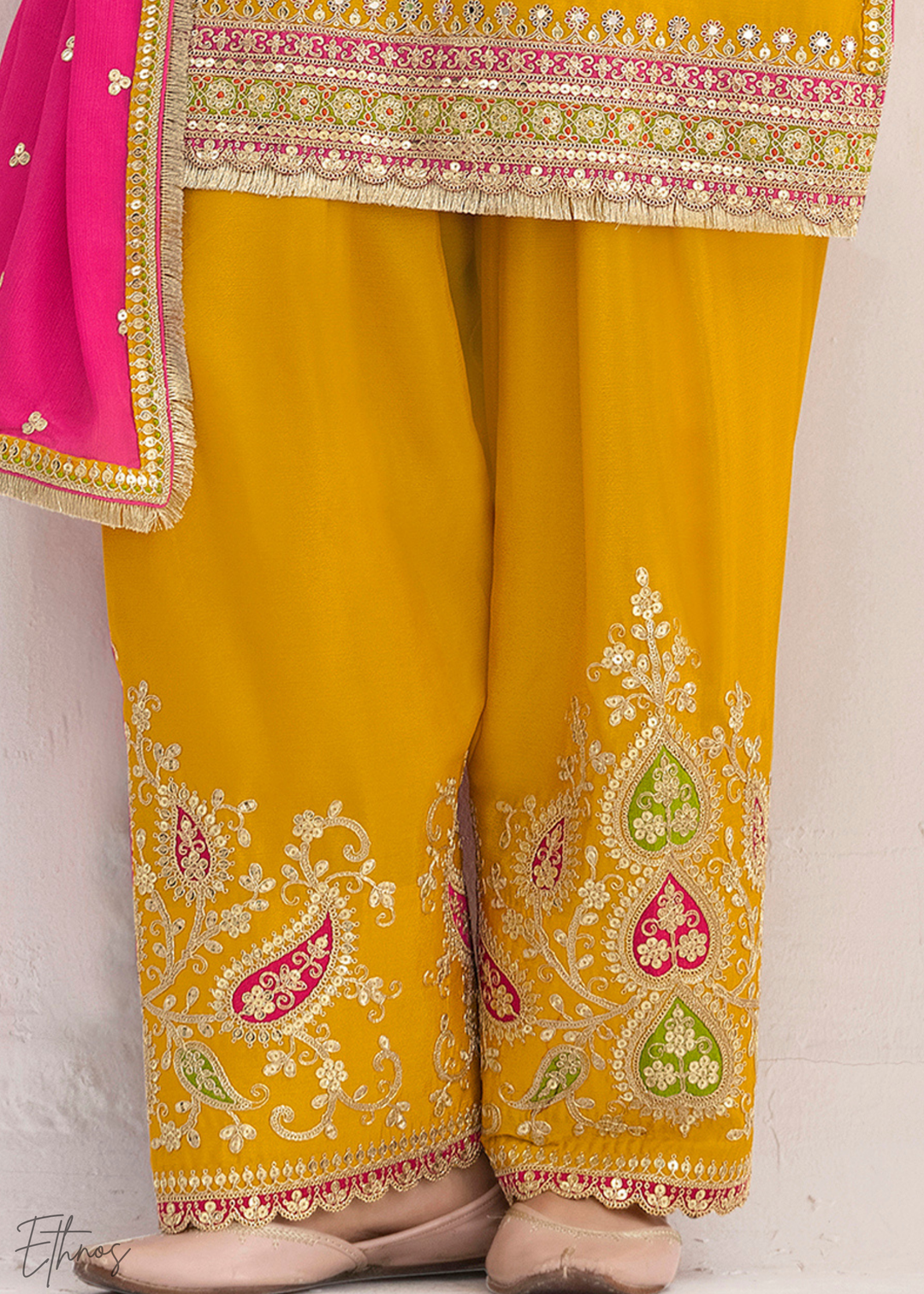 Dandelion Yellow Chinnon Silk Salwar Suit
