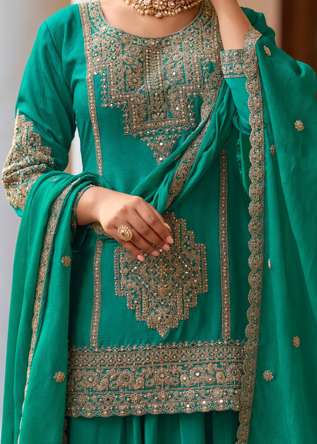 Emerald Green Chinon Palazzo Suit