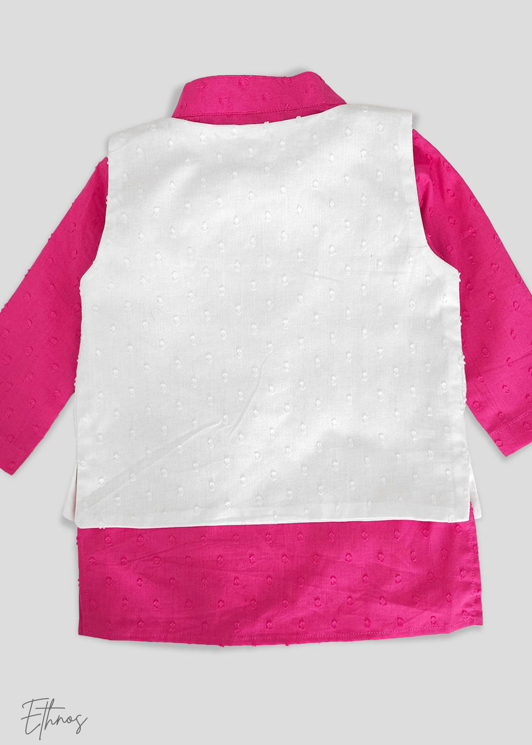 Organic Cotton Pink & White kurta Set with Jacket - Floral