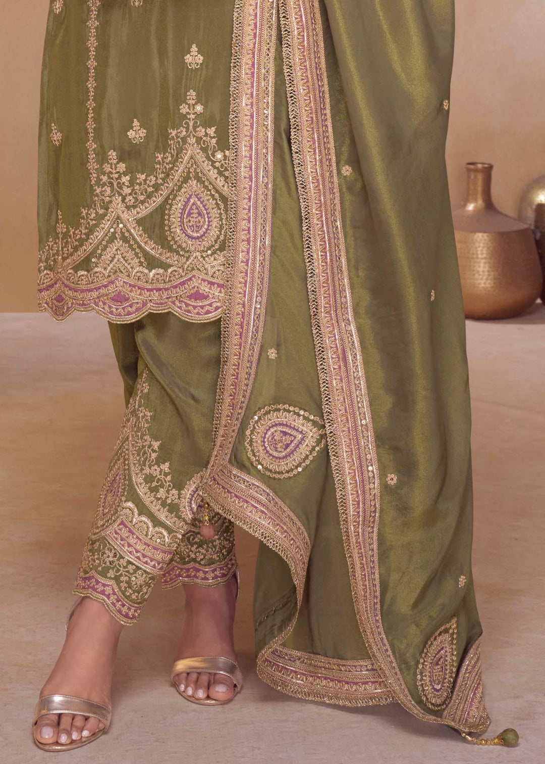 Sage Green Silk Salwar Suit