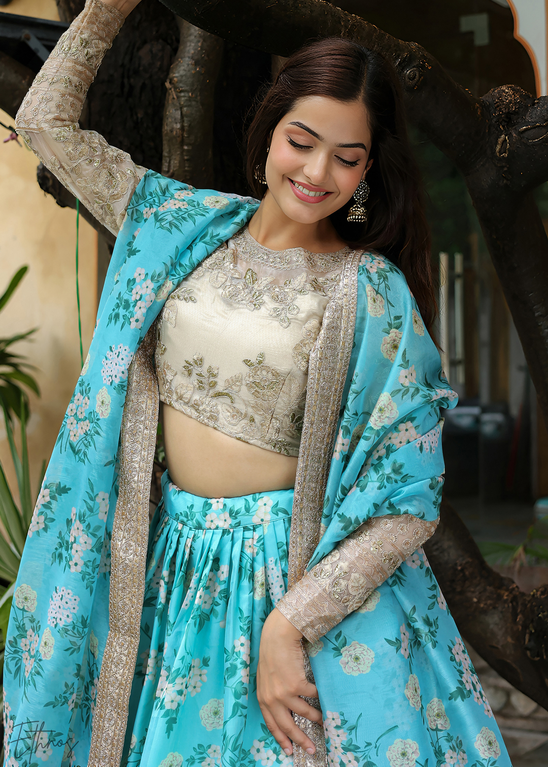 Sky Blue Organza Lehenga With Dupatta