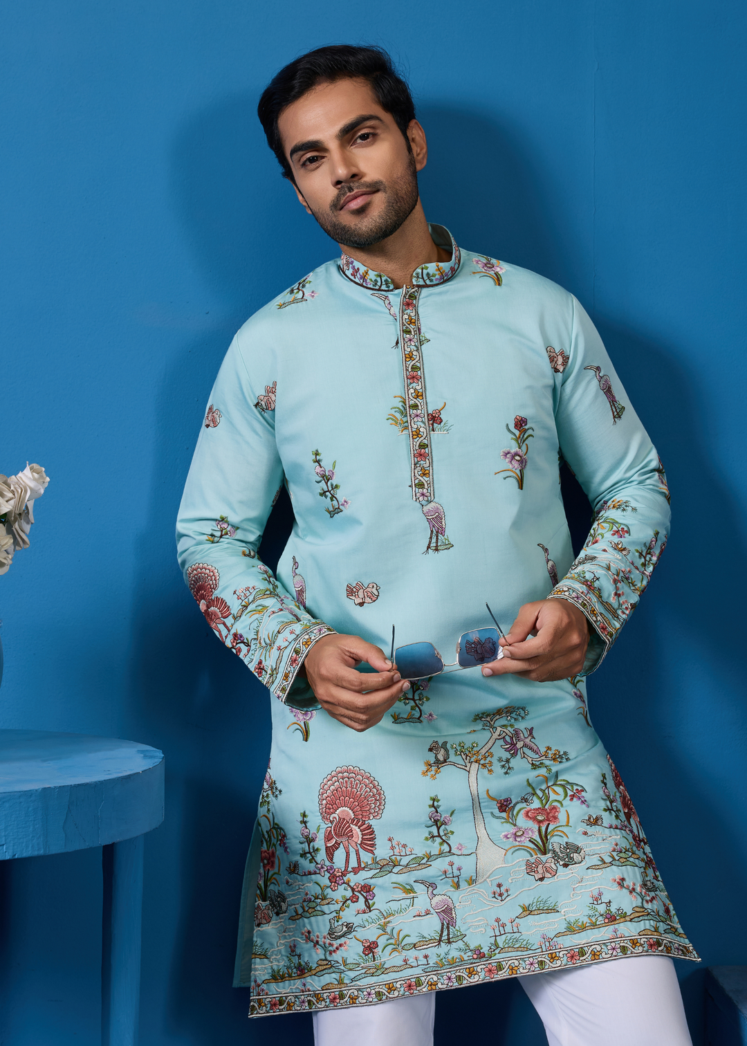 Seafoam Blue Mens Wear Kurta with Pant