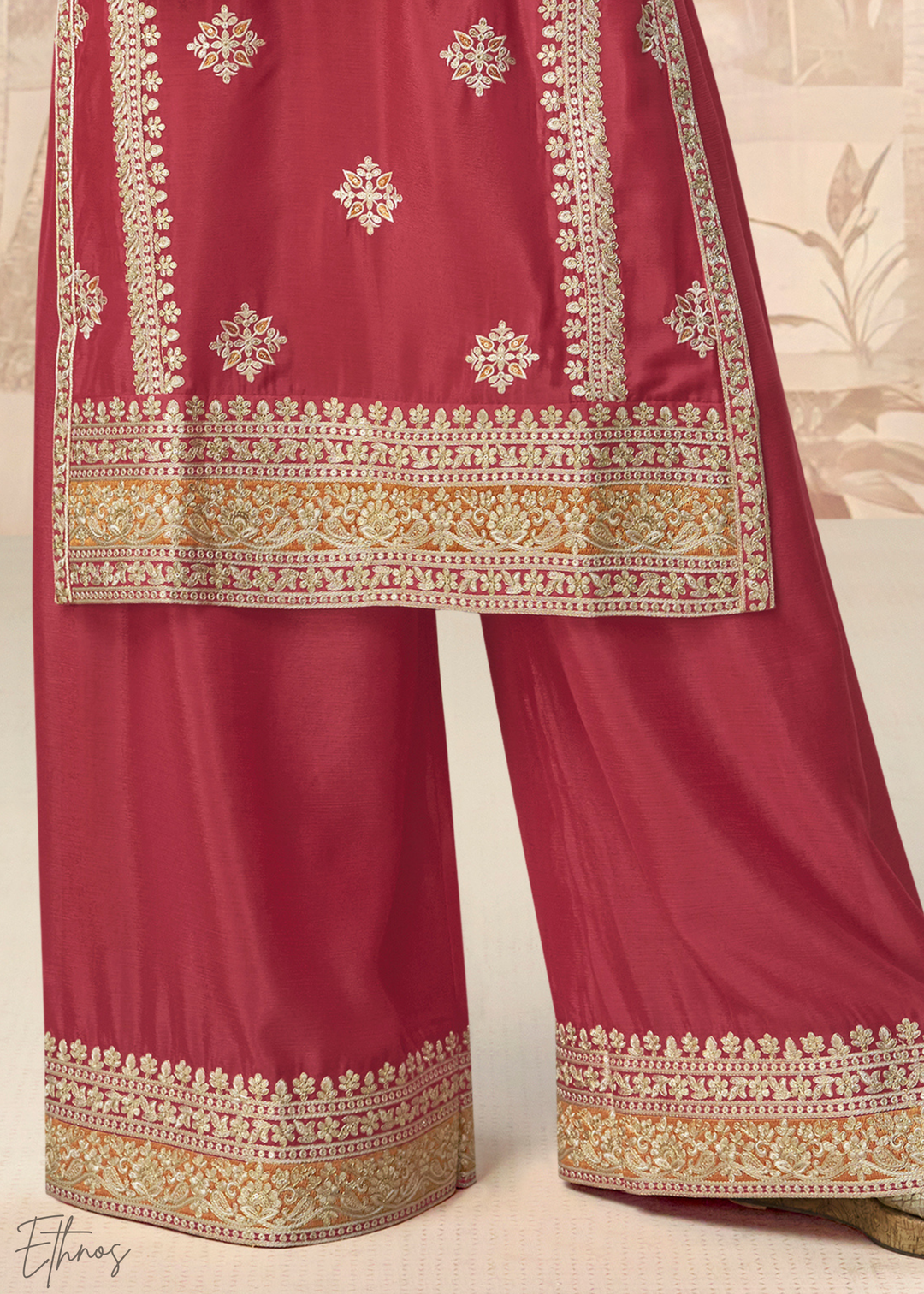 Poppy Red Chinon Silk Palazzo Suit