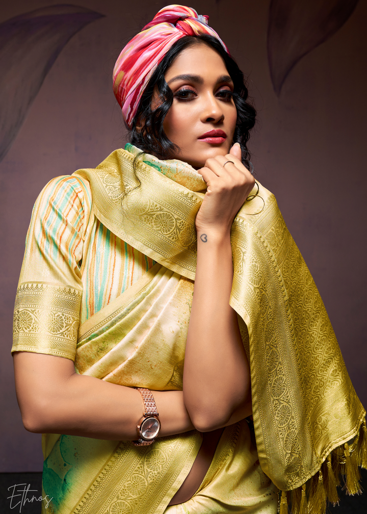 Corn Yellow Handloom Weaving Silk Saree