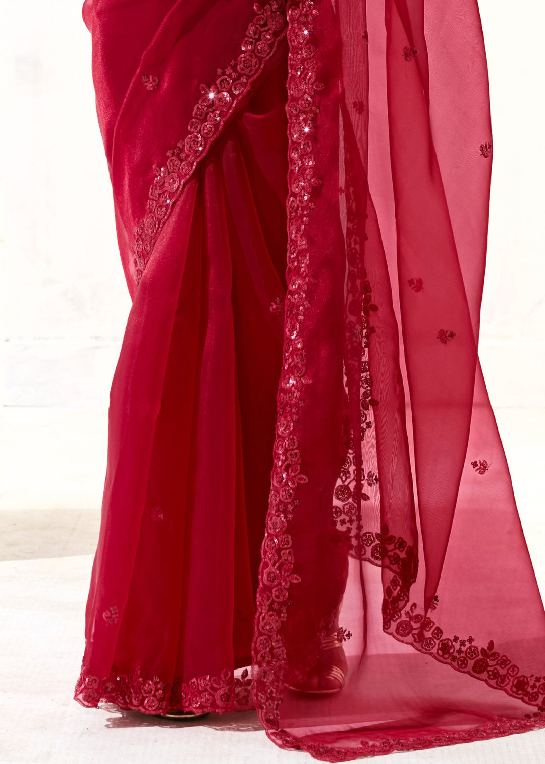 Raspberry Pink Organza Tissue Silk Saree With Heavy Work Border And Designer Blouse
