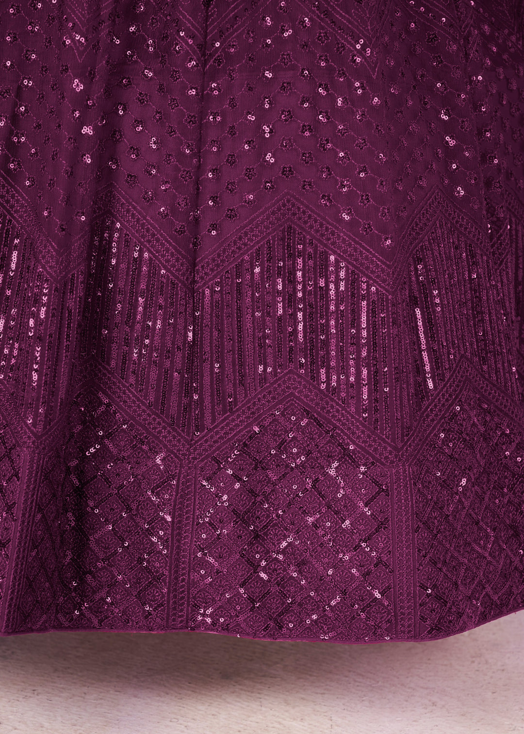 Jam Purple Net Lehenga Choli With Sequins And Thread Embroidery Work