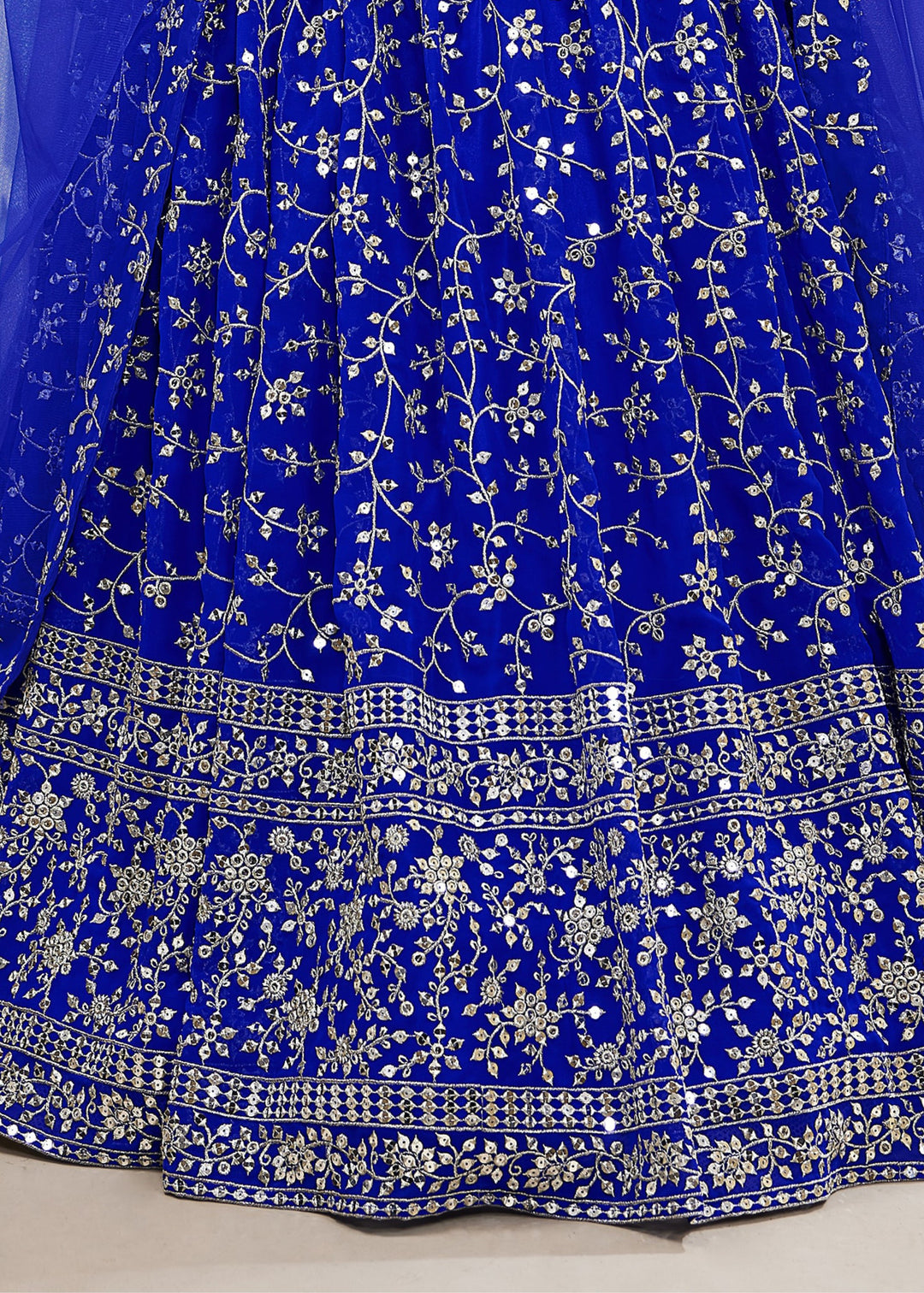 Cobalt Blue Georgette Lehenga Choli With Sequins Zari Embroidered Work