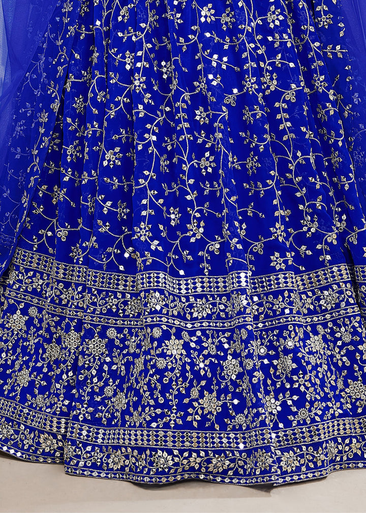 Cobalt Blue Georgette Lehenga Choli With Sequins Zari Embroidered Work