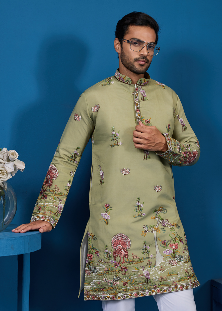 Olive Mist Mens Wear Kurta with Pant