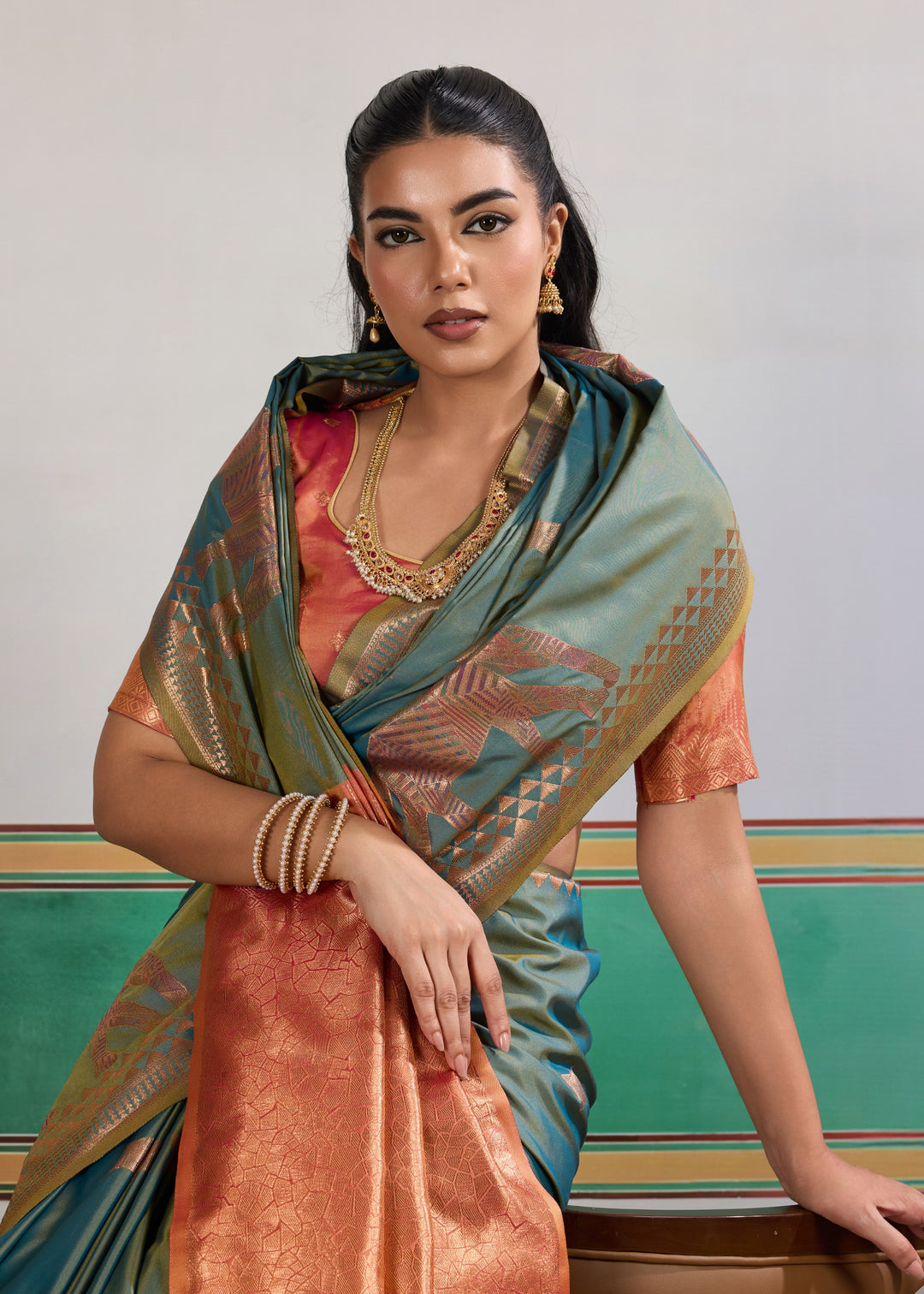 Teal blue Pure Silk Saree