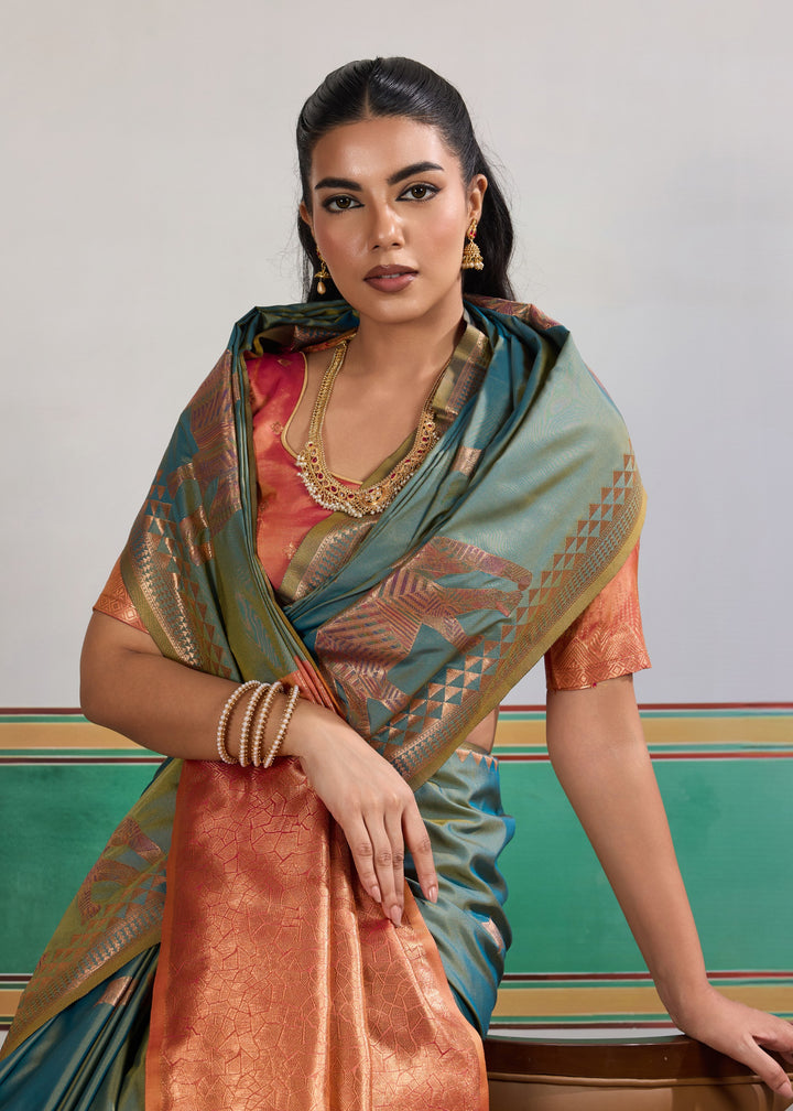 Teal blue Pure Silk Saree