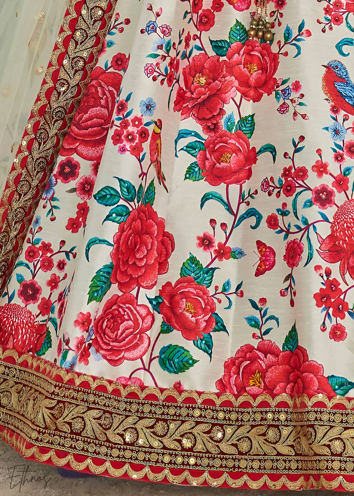 Pearl White Silk Lehenga With Dupatta