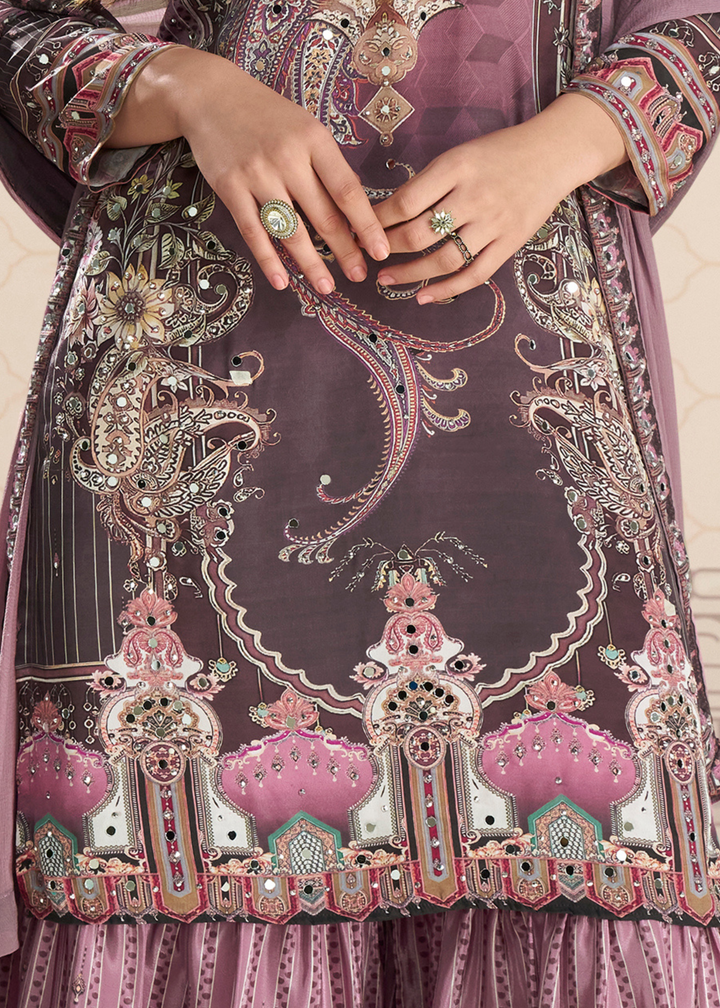 Lavender Purple Crep Silk Sharara Suit