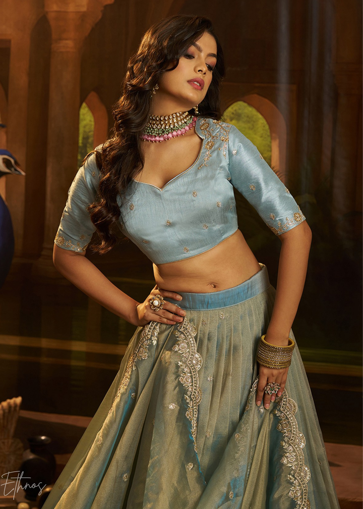 Torquoise Organza Art Silk Lehenga