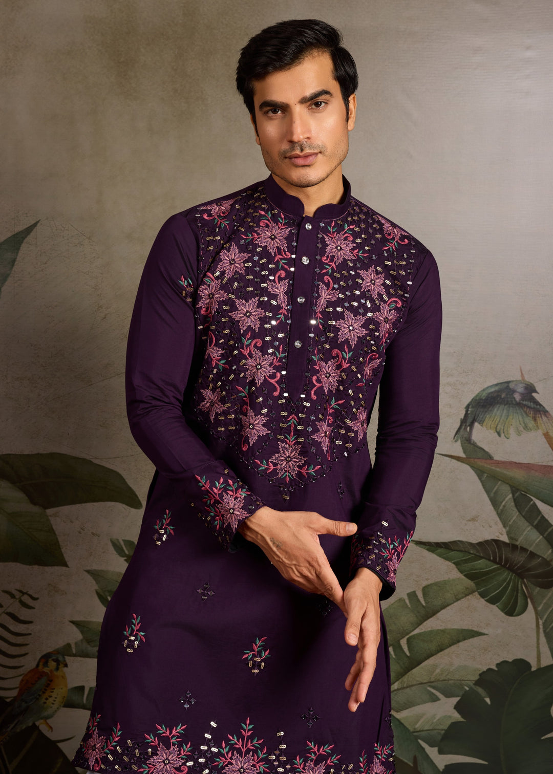 Deep Purple Mens Wear Silk Kurta with Pant