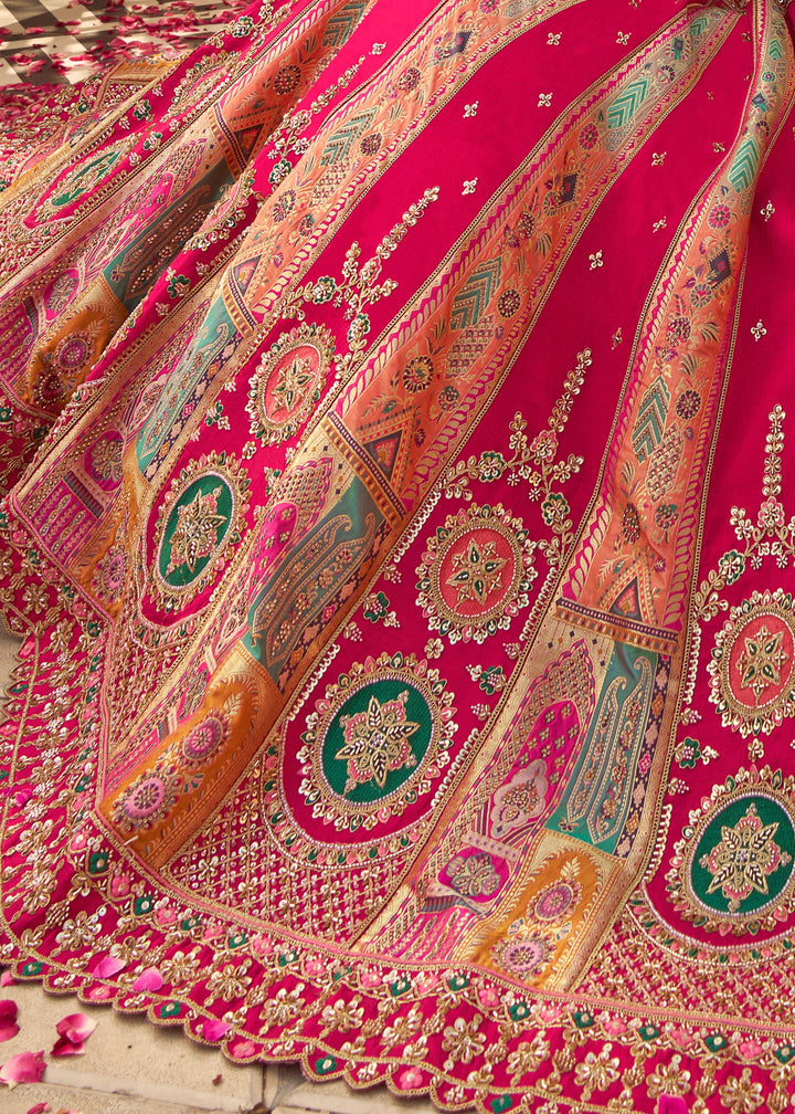 Punch Pink Banarasi Silk Lehenga Choli With Zarkan And Cut Work